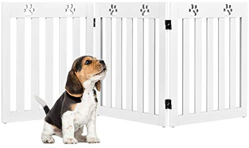 COSTWAY Cancelletto Pieghevole di Legno per Animali Domestici, Bianco | Cancello per Cani con Cerniere Fessibili a 360° e 3 Pannelli, Recinzione da Interno per Casa, Scale e Porta d’Ingresso