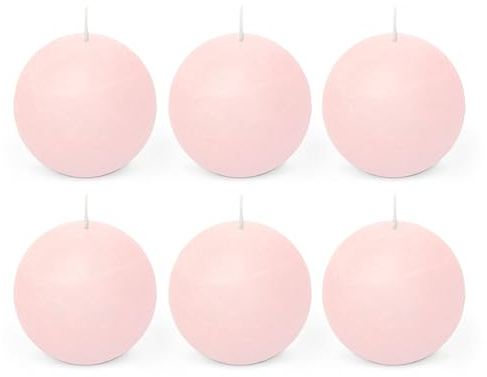 Spaas 6x Vela esférica rústica 80 mm 24 h, rosa claro