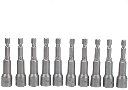 Juego de Llaves de Vaso Hexagonal de 10 Piezas, Juego de Llaves de Vaso Hexagonal de Acero Al Cromo Vanadio, 10Mm, Broca de destornillador Eléctrico Con Fuerte Magnético Para Bricolaje