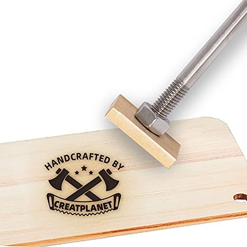 CREATPLANET Holz Leder Kuchen Brandeisen 1.2 Benutzerdefiniertes Logo BBQ Heizstempel Mit Messingkopf Und Holzgriff Für Die Holzbearbeitung, Backen Und Handgefertigtes Design - Doppelaxt