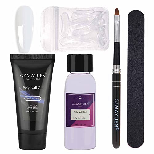 GZMAYUEN Kit de Poly Nail Gel 30ML Blanco Lechoso para Extensión de Uñas - Tubos de Construcción White - Kit de Gel