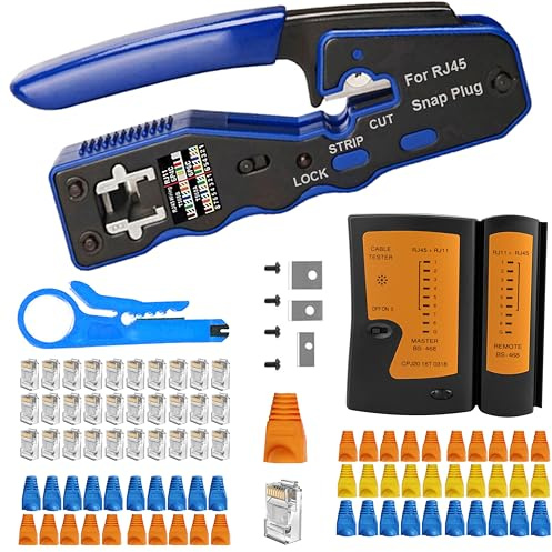 MAYLINE Crimper RJ45 CAT7 Network Cutter Crimping Tool Kit Pass Through CAT5 CAT6 Professional Net Maintenance LAN Cable Tester Stripper Wire Crimp Repair Plier Set (Black)