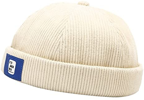 Faringoto Bonnet en velours côtelé Casquette docker sans bord pour hommes, beige, Taille unique