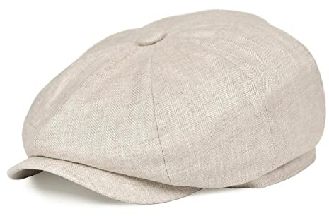 oonui Baskenmütze Damen Sommer Leinen Newsboy Cap Herren Damen Fischgrätenmuster Bakerboy Caps Leichte Atmungsaktive Flache Hut Baskenmütze Für Herren, Beige, 62-63 cm