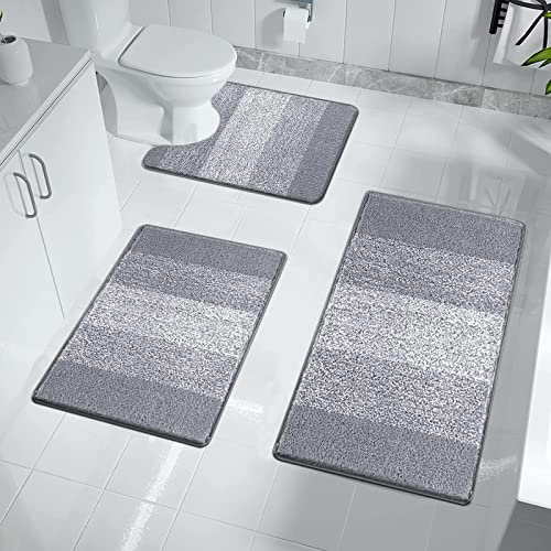 Enyhom Juego de 3 Alfombrilla Baño de Microfibra, Alfombra Baño Absorbente de Agua, Ultra Suave Alfombrilla Ducha Antideslizante Lavable a Máquina, Alfombra de Baño Gruesa Alfombras para Baño, Inodoro