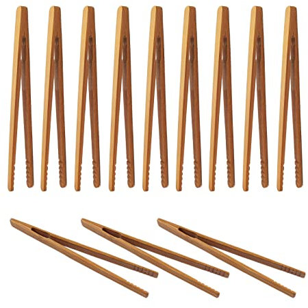 12 Pezzi Pinze di Bambù Pinza per Toast in Legno Pinze da Cucina Riutilizzabile per Cucinare Pane Tè alla Frutta e Sottaceti, 18cm