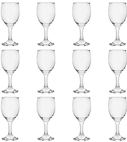 BTGLLAS HEIGHT 5.6 Inches 120ML 4 Ounce - Set of 12 Classic Red Small Wine Glasses Durable Clear White Lead-free Glass Cup For Party (Glass, 12Pcs4OZ)
