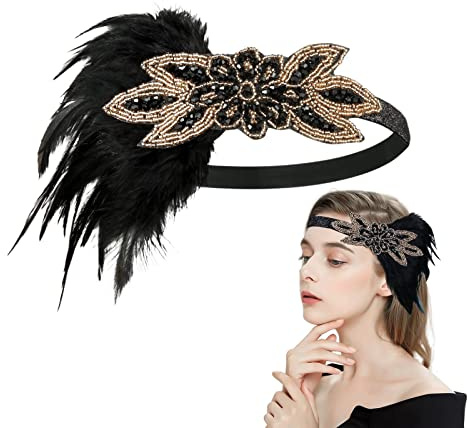 MIVAIUN 1920-tal svart fjäder hårband, 20-tal vintage Gatsby fjäder hårband, strass hårband, brud pannband hårtillbehör, flapper pannband, för bröllopsfest kostym bal (1 st)