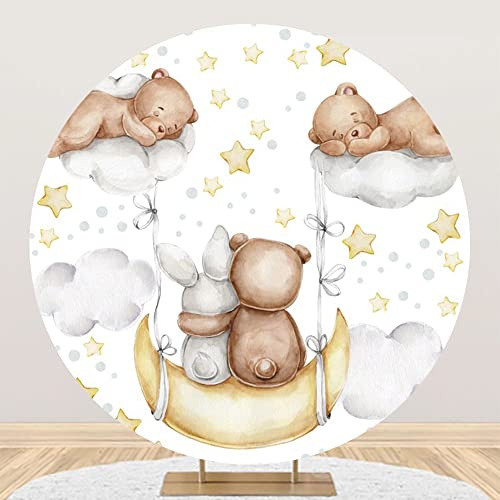 YongFoto 180cm Diametro Sfondo tondo per fotografia Cartone animato Orso Coniglio Luna Sfondo per decorazioni per feste Bambini Bambino Studio Ritratto fotografico Puntelli rotondi