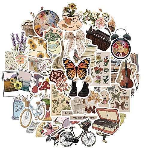 Dishaur 50 st vintage scrapbooking-klistermärken, estetiska dekorativa klistermärken ark för bärbar dator vattenflaska skateboard telefon
