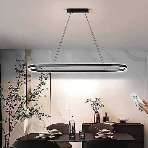 100cm Dimmbare LED Pendelleuchte Schwarz Moderne Esstisch Hängeleuchte 88W Oval Kronleuchter mit Fernbedienung höhenverstellbar Hänge lampe für büro esszimmer Arbeitszimmer Wohnzimmer Küche leuchte