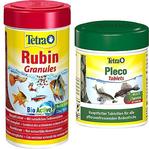 Tetra Rubin Granules - Fischfutter in Granulatform mit natürlichen Farbverstärkern & Pleco Tablets – Nährstoffreiches Fischfutter für alle pflanzenfressenden Bodenfische (z.B. Welse), 275 Tabletten