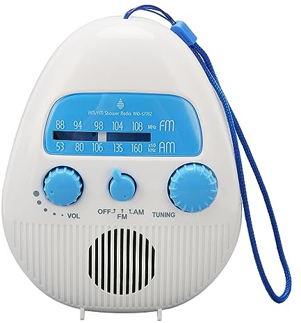 Shower Radio Speaker Battery Operated Shower Radio, ABS Bathroom AM FM Radio Built in Mic with Suction Cup, for Home Beach Camping Hiking