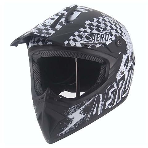 Kinder Crosshelm Skeleton AHP – Motorradhelm für Kinder, ABS-Schale, robuster Kinderhelm für Downhill, Quad und Motocross, Schwarz matt, Größe XS, 51 – 52 cm