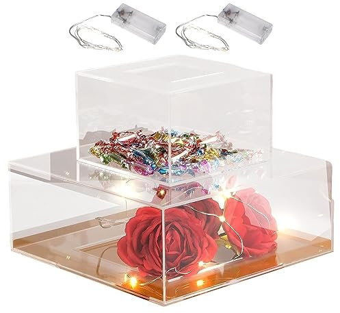 DMAIS Espositore per torte, espositore quadrato trasparente, supporto per torta a LED, impilabile, facile da usare, in acrilico, per anniversari, compleanni, feste di nozze