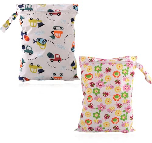 TQPUWT Reißverschlusstasche, 2 Stück Windeltasche, Kleine Wickeltasche, Nasse Tasche, wiederverwendbare Wickeltasche, für Kindergarten oder unterwegs, Mehrfarbig, 40 x 30 cm