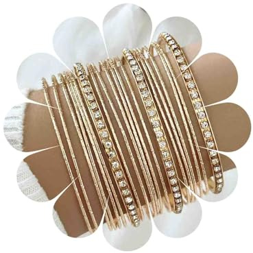 Yienate Boho Gold Armreif Armbänder Set Indischen Bollywood Multi Armreifen Klobig Geschichtet Stapeln Strukturierte Strass Armbänder Ethnischen Hochzeit Outfit Armbänder Schmuck Für Frauen（21pcs）