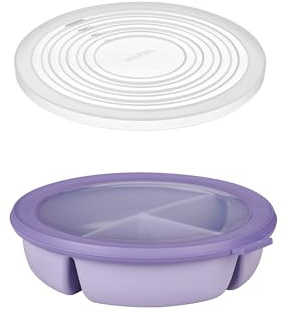 Mepal – Bento-Schüssel Starter-Set inkl. Mikrowellendeckel, Multischale mit 3 Fächern, rund Cirqula – Frischhaltedose luftdicht – Meal-Prep-Boxen & Vorratsdosen – Vivid lilac