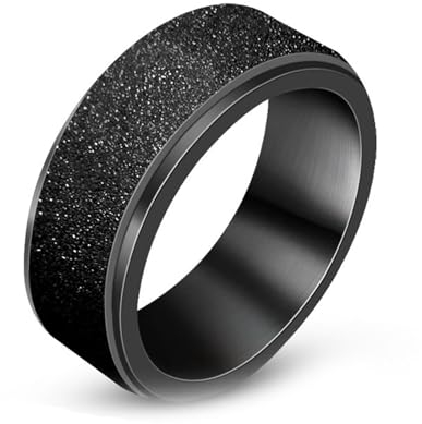 Skcess Edelstahl Ring Männer, Ring Herren Schwarz Mattierter Angst-Spinnerring 7,8 Mm Ringe für Herren Männer Größe 70 (22.3)