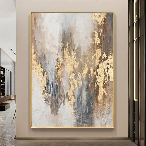 Large Wall Art Gold White Abstract Painting Wall Art Print on Canvas Gold Textured Artwork for Living Room Decor 80x110cm Frameless