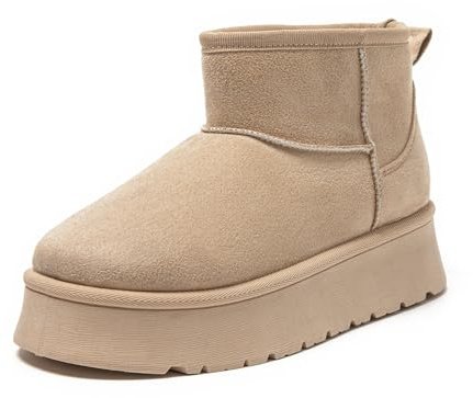 JOMIX Stivaletti Donna Invernali Stivali Ragazze Bassi Scarpe Caldi Imbottiti Pelliccia Sintetica Comodi da Neve MD9767-6 (Beige, 41)