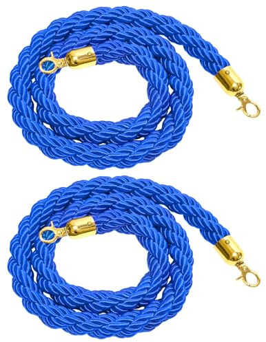 Keadic 2Pcs 5 Feet Nylon Crowd Control Ropes with Gold Clasps Hooks, Stanchion Posts Rope for Party Event, Hotels, Wedding, Museum (Blue)