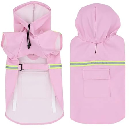 LYXLBX Stilvolle Premium-Hunderegenmäntel Verstellbarer Hunderegenmantel mit Kapuze, Netzfutter, Tasche, Loch für das Geschirr und reflektierenden Streifen,Pink-XXXL