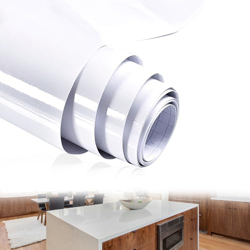 NeutypeChic Lámina Adhesiva para Muebles, Color Blanco, Brillante, 40 cm x 3 m, lámina Decorativa, Cocina, Muebles, Resistente al Agua