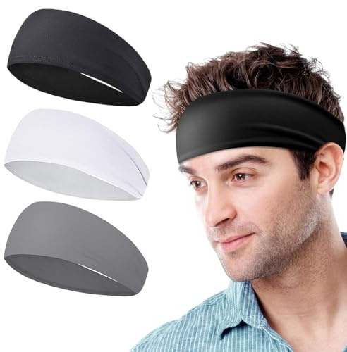 JEYORZY 3 Pcs Bandas para la Cabeza Deportivas para Hombre,Banda para Sudor Frente, Diadema Deportiva,Elástica Sudor Absorbente de Humedad Banda de ala Ancha para Yoga, Correr, Ciclismo