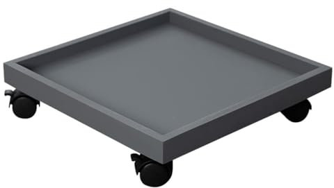 Bac à plantes robuste avec roues verrouillables - Support carré sur roulettes pour pot de fleurs - Plateau roulant pour intérieur et extérieur - Gris - 34 cm
