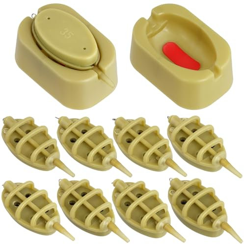 QWORK® 8 Stück Angeln Inline Feeder Set, Kunststoff Angeln Futterkorb, mit 2 Schnellverschlussformen, 15 g, 20 g, 25 g, 35 g, 30 g, 40 g, 50 g, 60 g