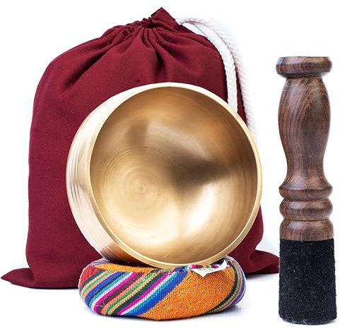 Authentische tibetische Klangschale – Handgefertigt in Nepal mit Kissen, Schlägel und Tragetasche – Ideal für Yoga, Chakra-Heilung, Achtsamkeit und Stressabbau – Spirituelles Geschenk für alle.