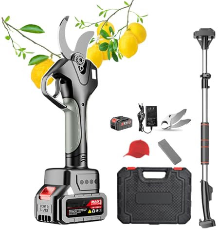 forplubossmmp Forbici da Potatura Elettriche da Giardino + Asta Telescopica, Potatori Professionali A Batteria con Schermo LCD, Tagliasiepi Elettrico per Giardinaggio All'aperto Alberi 21v 2.0ah