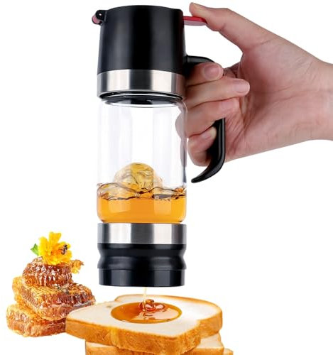 bssmmai Dispensador de Miel Antigoteo Cristal, Dosificador de Miel Vidrio Rellenables, Tarro Para Mielera (Negro)