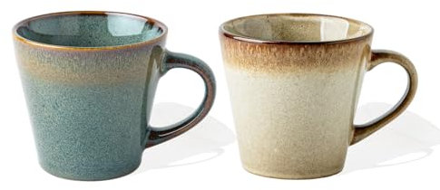 Wovella Ceramic Coffee Cup 14 Ounce Large Coffee Mug with Grip Handle Vintage Blue and Yellow Suitable for Coffee Tea Hot Chocolate Microwave Dishwasher Safe