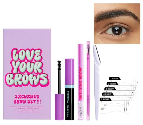 Juego de cejas con tarjeta de cejas, juego de lápices de cejas para cejas, maquillaje de ojos resistente al agua, juego de cejas irrompible. El juego de maquillaje incluye rímel, tarjeta de cejas y
