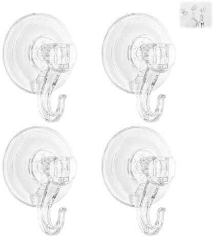 AzureRay Lot de 4 Crochets à Ventouse Extra Solides et Réutilisables, Pour Fenêtre, Verre, Salle de Bain et Cuisine,Transparent