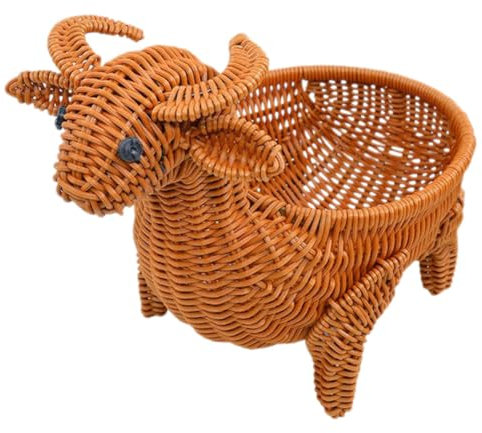 FUNNETOYU Aufbewahrungskorb Aus Rattan Süßigkeiten Körbe Obstschale Speicherstand Gemüsehalter Weiden Schüssel Baumhalter Rattankorb in Tierform Apfel Pp Light Brown Wiederverwendbar
