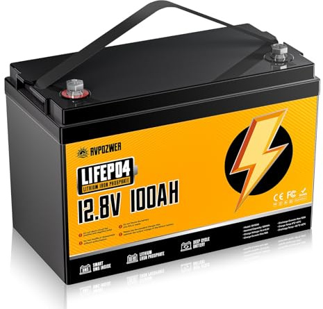 Rvpozwer 12V 100Ah LiFePO4 Battery, Built-in 120A BMS, 15000 Deep Cycles, Group 31, Lightweight Lithium Iron Phosphate Battery for Home Energy, RV, Trolling Motor, Marine, Solar, Off-Grid