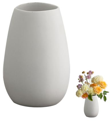 Keramik Vase 17 cm - Weiße Vase Blumenvase für Pampasgras, Vasen Deko Modern Matt Rund Boho Dekovase Ästhetik Flasche für Blumen Ästhetik Deko Wohnzimmer Schlafzimmer Küche Badezimmer Tischdeko, Weiß