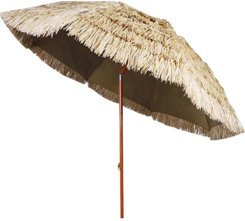 JTPMYFT Ombrellone da Spiaggia con Tetto in Paglia da 2 m, ombrellone da Spiaggia con 8 Stecche, Adatto for Esterni, Patio, Giardino, Spiaggia, Piscina, Cortile.(1.6m)