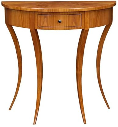 Stilwohnen halbrunder Biedermeier Beistelltisch aus Kirschholz | Originalnachbau als hochwertige Handarbeit | Kirschbaum Massivholz und Echtholz-Furnier | Wandtisch Schminktisch mit Schublade