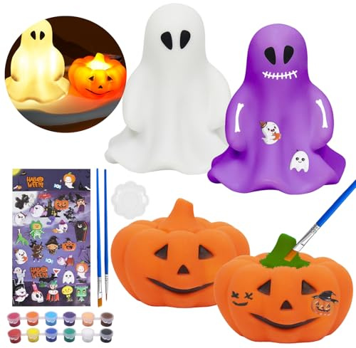 JOKILY Halloween Malset Bastelset, DIY Nachtlicht Malset Bastelset, DIY Bastelsets für Kinder, 3D Totenkopf Geist Kürbis Leuchts Halloweens Tischdeko Dekoration Innen Partygeschenke (C)