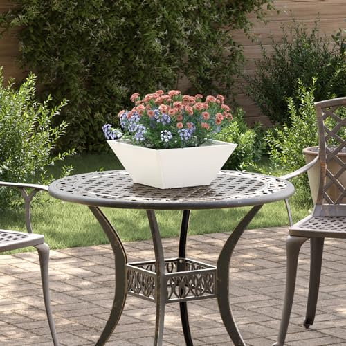 QJBSAVVA Fioriera Rialzata da Esterno e Interno in Plastica Bianca Opaca 35x35x15 cm Quadrata con Drenaggio, Design Moderno Leggero per Balcone, Giardino, Orto e Piante