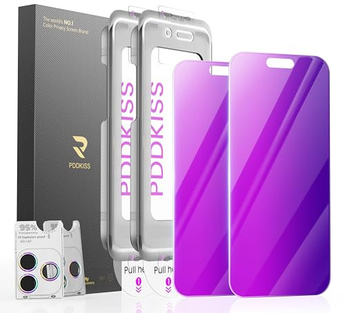 PDDKISS 2 Pack Privacy Screen Protector for iPhone 17 Pro Max 6.9 inch+ 2 Pack Camera Lens Protector, Purple Gradient Anti Spy Tempered Glass, Auto Alignment Kit