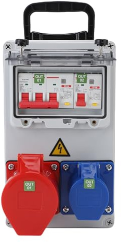 Eujgoov 250 x 150 x 100mm Distribution Box Portable Industrial Socket Box IP54 Electrical Circuit Breaker Socket Distribution ABS for Construction Sites, Workshops and Factories