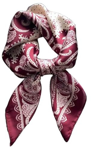 GIMIRO Frauen 70x70cm Schal Simulierte Seide Blumen Schal Krawatte Hahnentritt-Bandana (Claret Red White PSL)