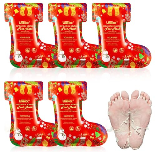 5 Paia Maschera Piedi Natale, Maschera Idratante Piedi, Maschera Piedi Esfoliante E Idratante, Rimuove Efficacemente i Calli e Ammorbidisce le Cuticole, Rendendo la Pelle Più Liscia