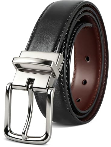 Fiwnieu Mens Reversible Leather Belt 1.25in Trimmable Dress Casual | Fiwnieu Men's Reversible Leather Belt, Dual Tone Trimmable Strap, Custom Fit Dress & Casual Wear