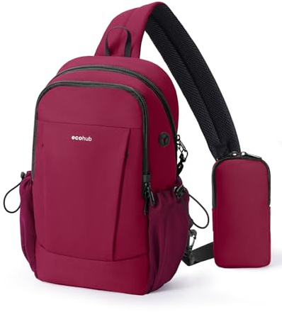 ECOHUB Sling Bag Unisex – Anti-Diebstahl Brusttasche mit RFID Schutz, 4-fach Sicherheitssystem, wasserdichte Crossbody Umhängetasche mit 9 Fächern, leicht & kompakt für Alltag, Reisen & Outdoor(Rot)